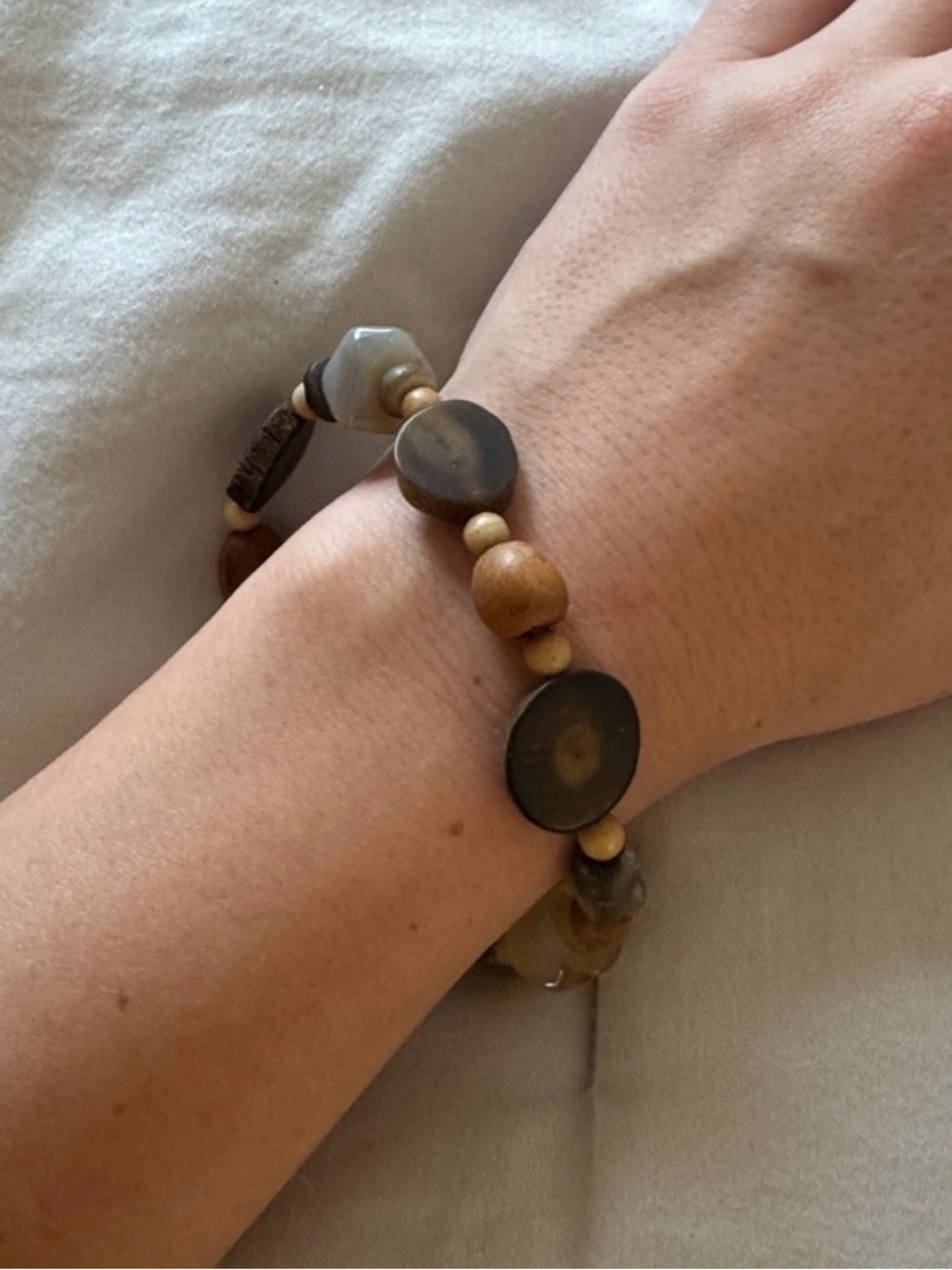 Handcrafted Earthy Bead & Wood Stretch Bracelet
